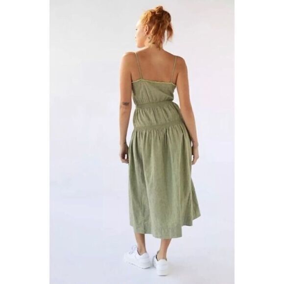 Urban Outfitters Ella Linen Dropped-Waist Midi Dress Size M - Picture 3 of 10